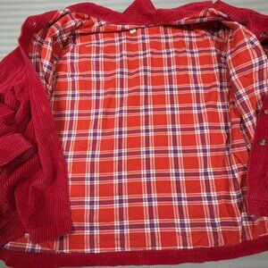 L.L.Bean Corduroy Shirt Mens XL Red Plaid Lined Button Front Shacket